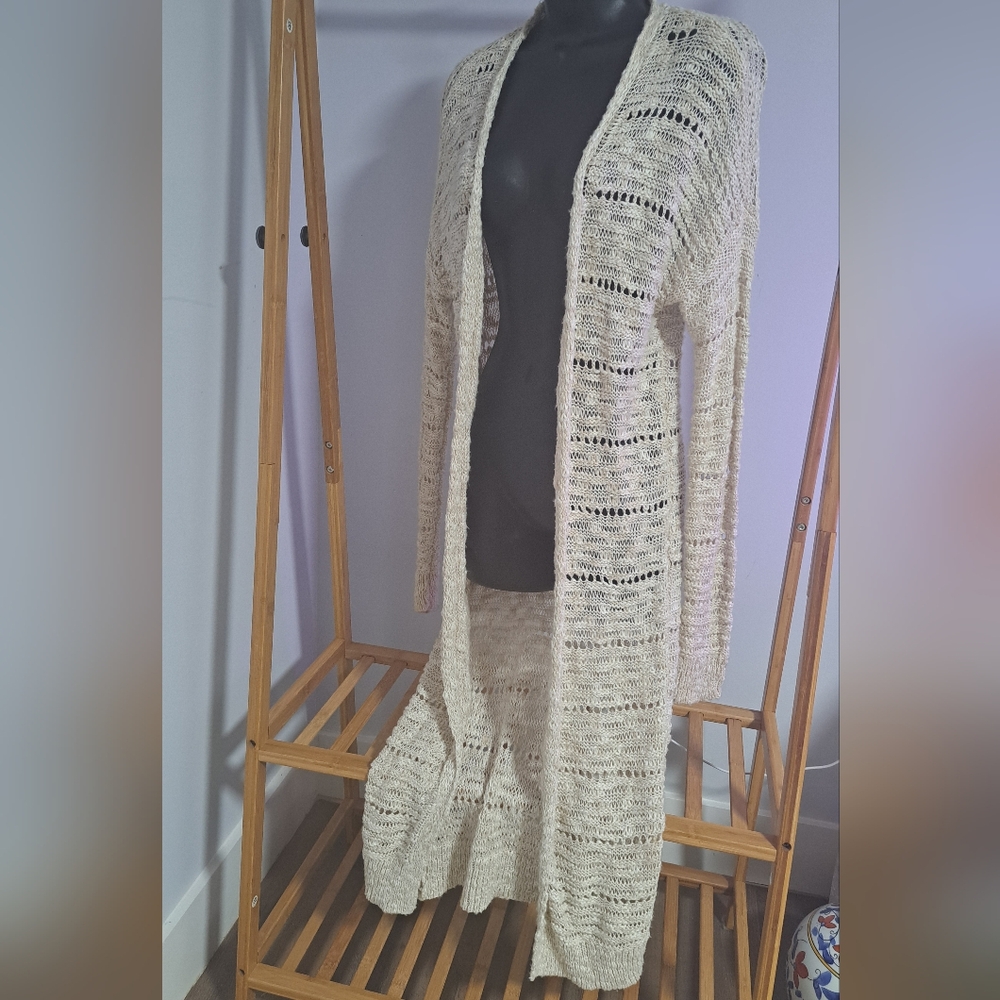 Long Ivory Crochet cardigan